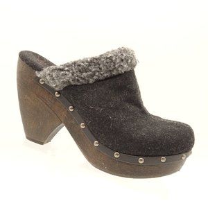 BIG BUDDHA Viva Clogs Charcoal Gray Knit Faux Fur